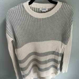 Barneys New York Cream and Gray Striped Sweater